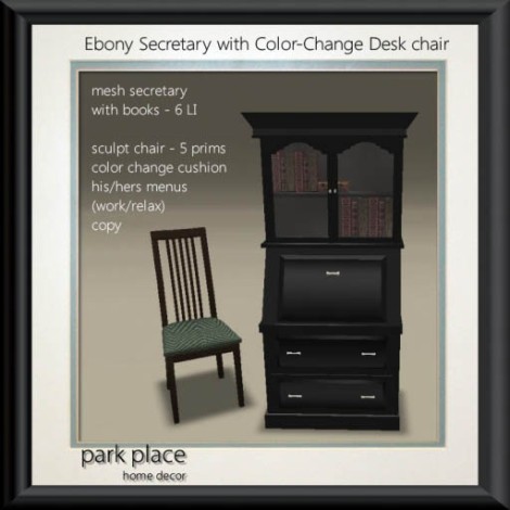 [Park Place] Ebony Secretary with Color-Change Desk Chair