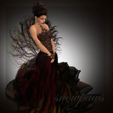 Snowpaws - Sirina Lace and Feather Gown - Fire